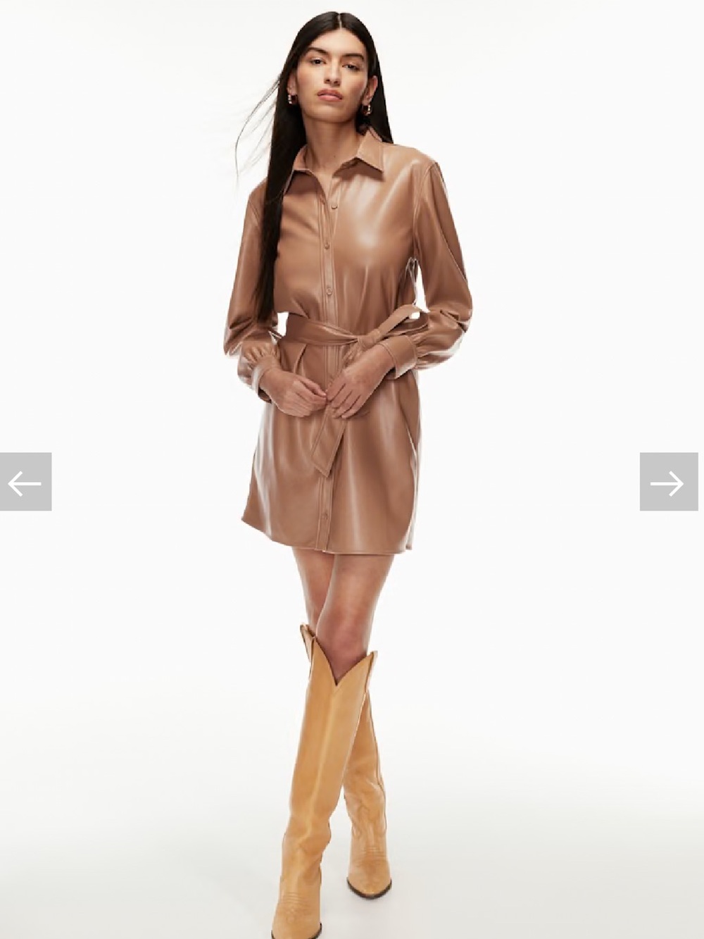 Aritzia Tan Faux Leather Shirt Mini Dress